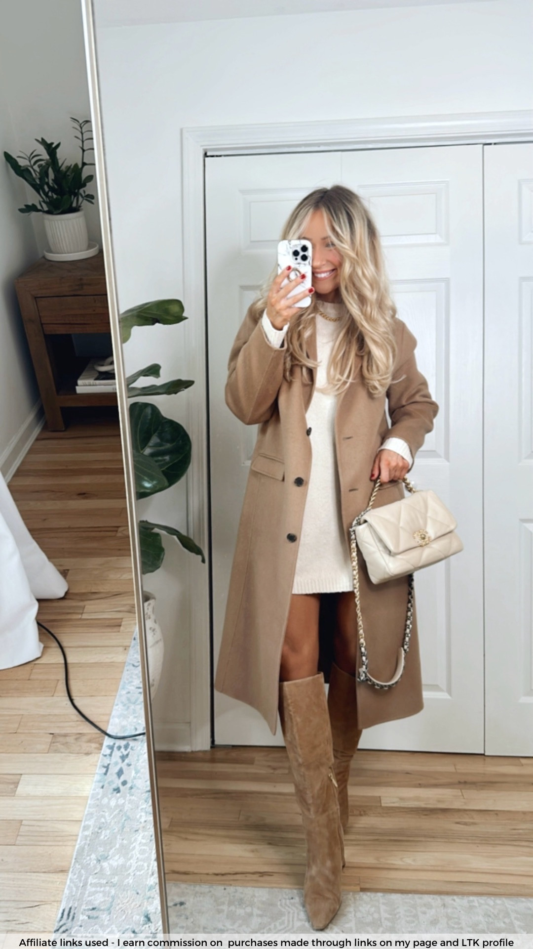 Classic fall outfit 

Amazon sweater dress
Camel coat
Knee high boots 