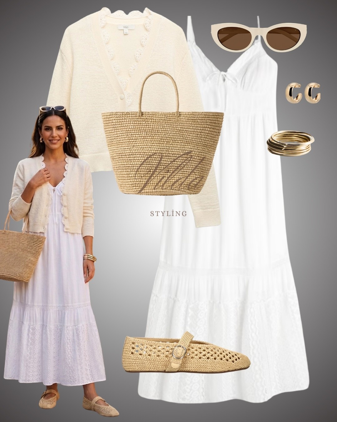 Effortlessly chic and ready for a sun-drenched getaway. ☀️ This tiered white maxi dress paired with a scalloped cardigan is the ultimate recipe for a timeless summer look.
Complete the aesthetic with woven textures and gold accents for that perfect Mediterranean-inspired vibe.
#SummerStyle #VacationOutfit #OOTD #CoastalChic #ModestFashion #SummerWhite Dress #WovenAccessories 

#LTKeurope #LTKsummer #LTKspring