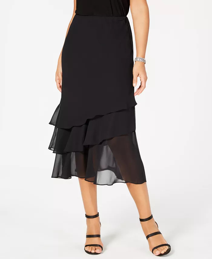 Alex Evenings Skirt, Tiered Chiffon Midi - Macy's | Macys (US)