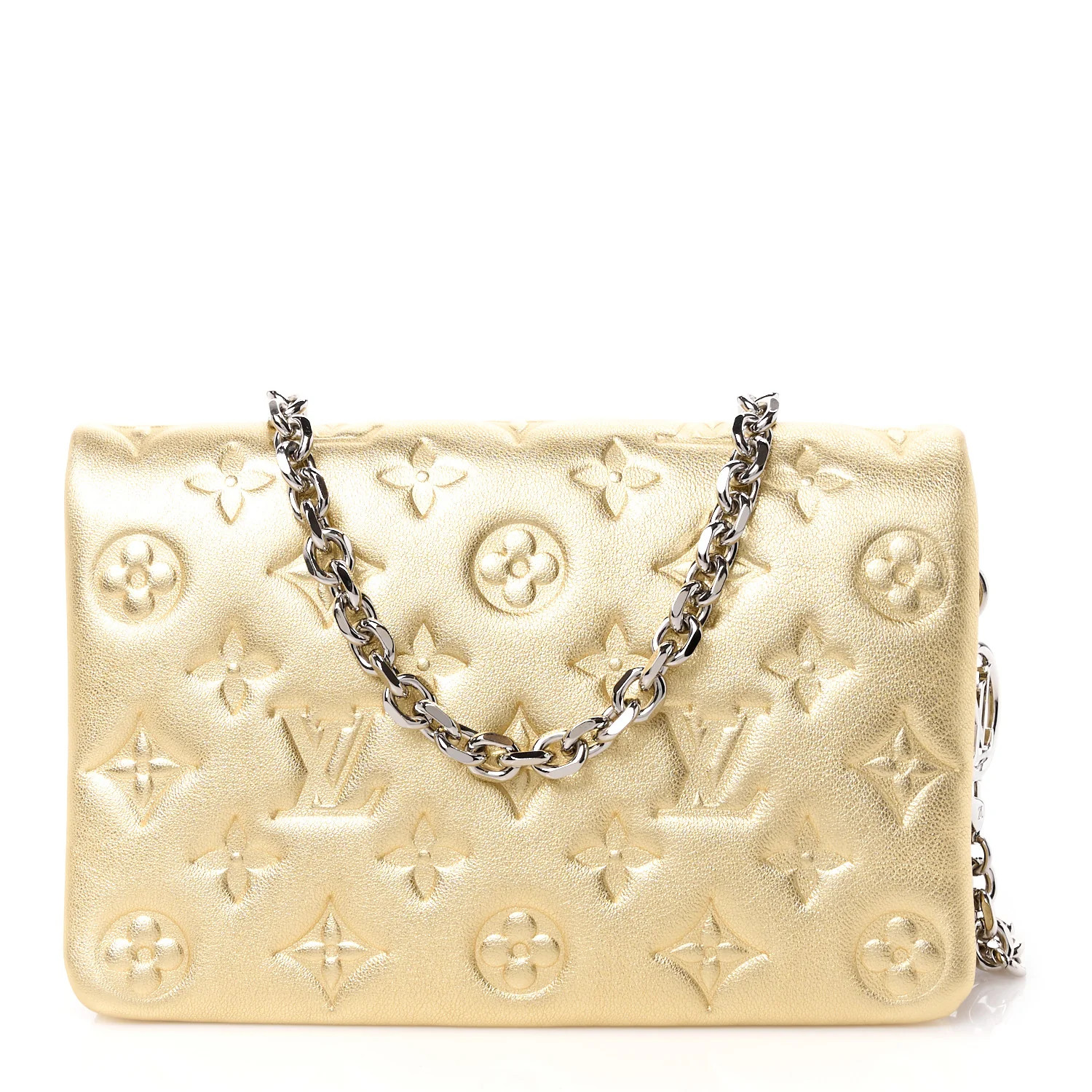 Metallic Lambskin Embossed Monogram Pochette Coussin Gold | FASHIONPHILE (US)