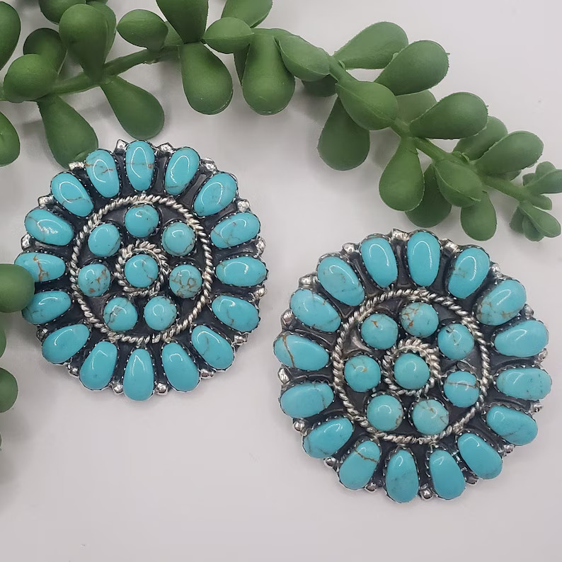 Turquoise Cluster Earrings Jewelry Multi Stone Earrings Gift for Women Boho Earrings Silver 925 S... | Etsy (US)