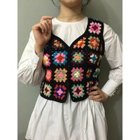 Crochet Granny Square Vest, Colorful Waistcoat, Boho Hippie Clothing, Woman Buttoned Waistcoat, Festival Vest | Etsy (US)