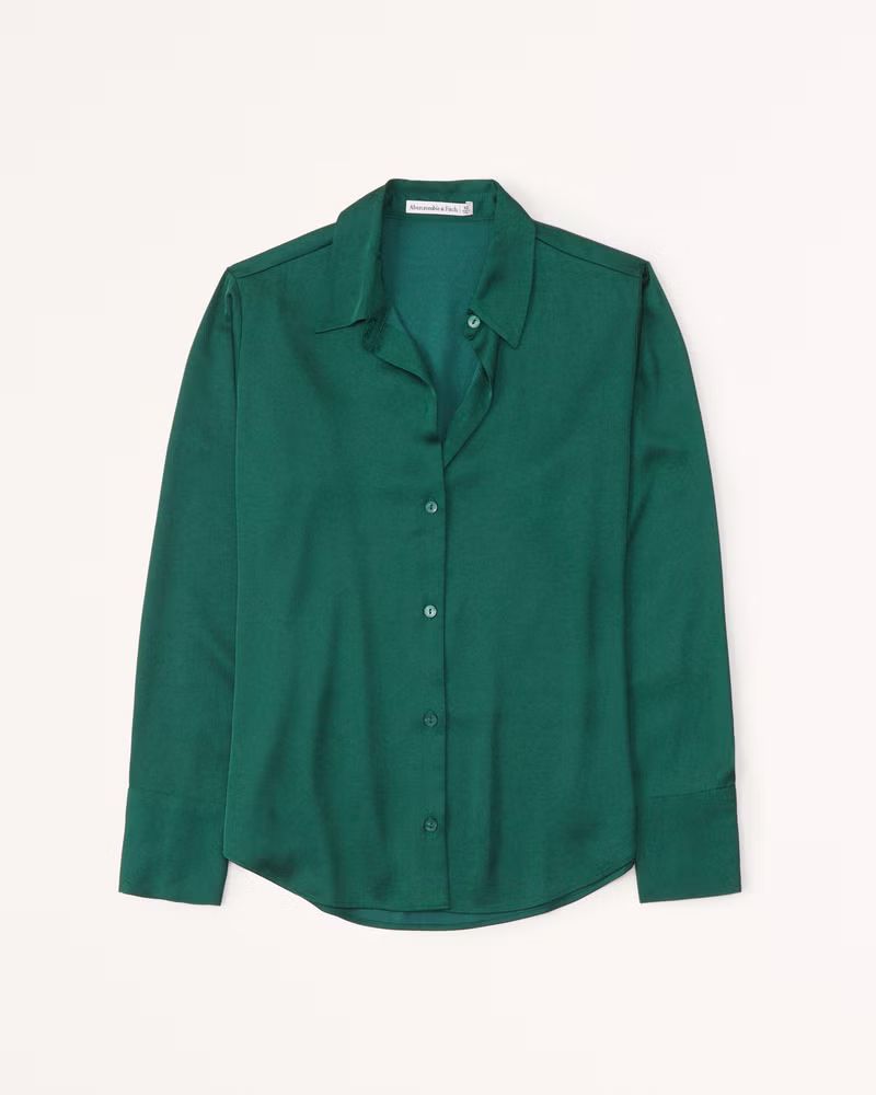 Women's Long-Sleeve Satin Button-Up Shirt | Women's New Arrivals | Abercrombie.com | Abercrombie & Fitch (US)