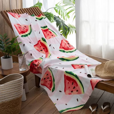 Moda at Home Watermelon Striped Velour Beach Towel | Target