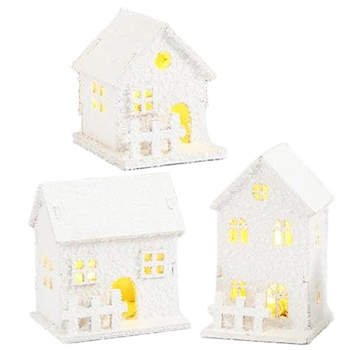 Christmas Village Houses with LED Light Boxwood Christmas Village Sets with Bottom Switch White Snow Christmas Decor 3Pcs/Set for Home Tabletop Decor. | Amazon (US)