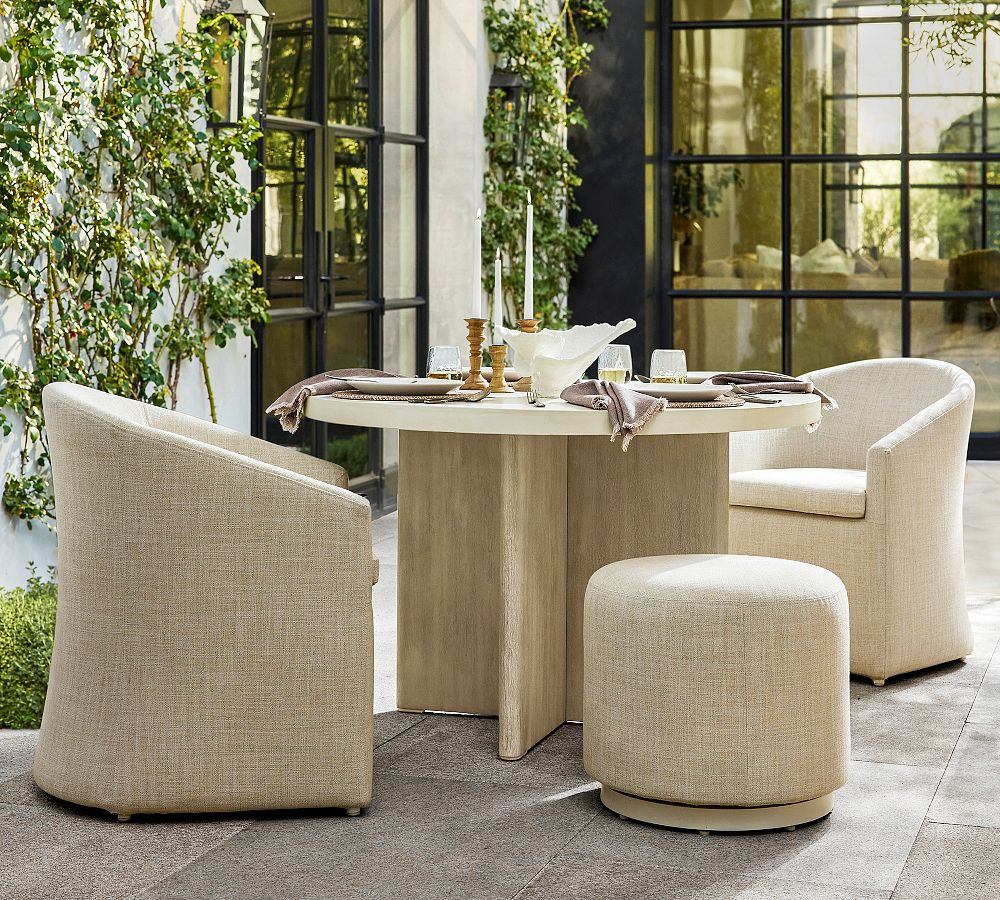 Cayman Concrete & Eucalyptus Round Outdoor Dining Table (48") | Pottery Barn (US)