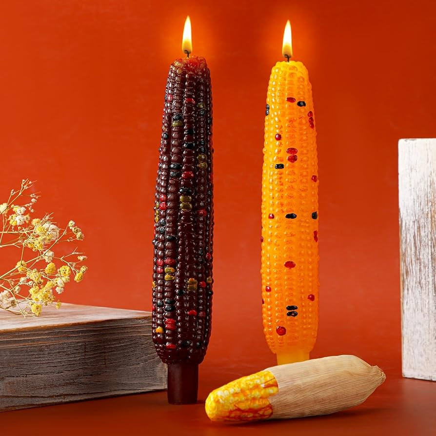 2 Pcs Fall Harvest Corn Taper Candles Thanksgiving Autumn Corn Cob Taper Candle Decor Corn Candle... | Amazon (US)