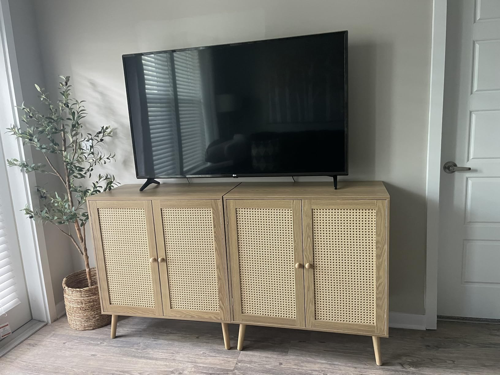 Buffet Cabinet with Storage, Storage Cabinet with PE Rattan Decor Doors, Accent Cabinet with Soli... | Amazon (US)