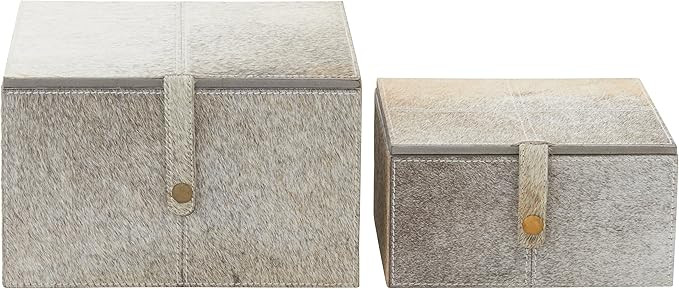 Deco 79 Leather Handmade Box with Hinged Lid, Set of 2 8", 10"W, Gray | Amazon (US)