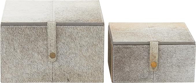 Benzara Deco 79 95932 Rectangular White and Gray Animal Hide Decorative Boxes, Set of 2: 10” x ... | Amazon (US)