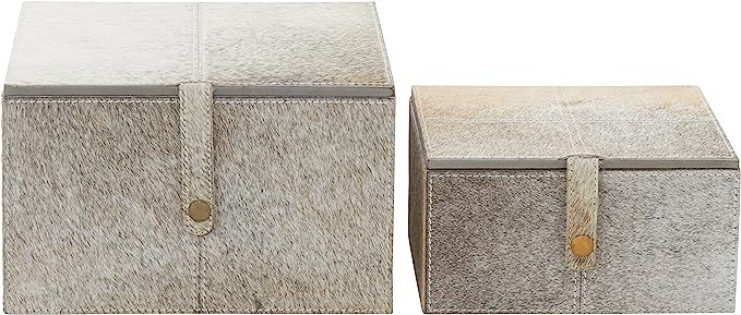 Benzara Deco 79 95932 Rectangular White and Gray Animal Hide Decorative Boxes, Set of 2: 10” x ... | Amazon (US)