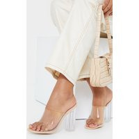 Nude Clear High Block Mule Heel | PrettyLittleThing CAN