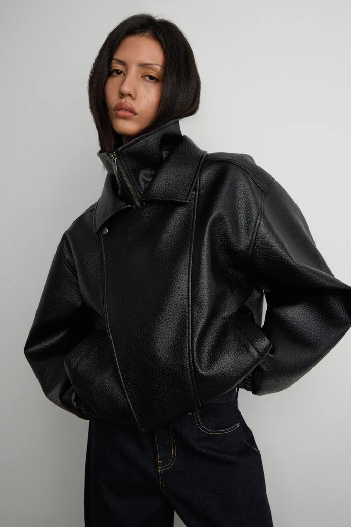 VEGAN LEATHER DOUBLE COLLAR BIKER JACKET | OAK + FORT