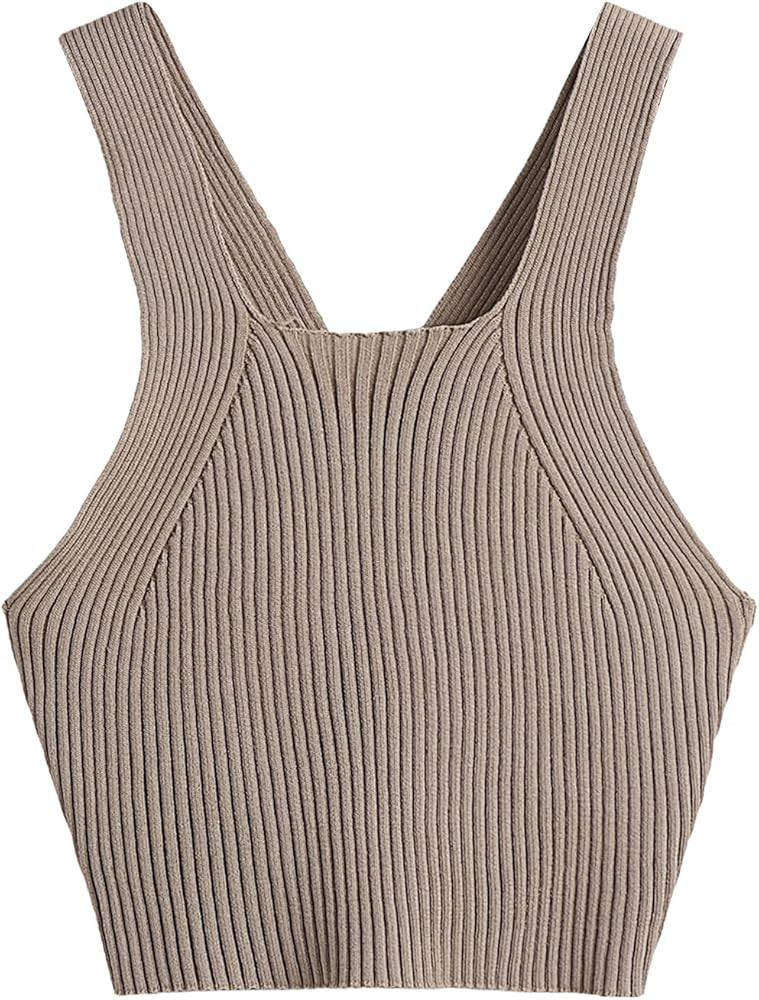 Verdusa Women's Crisscross Open Back Sleeveless Ribbed Knit Crop Tank Top | Amazon (US)
