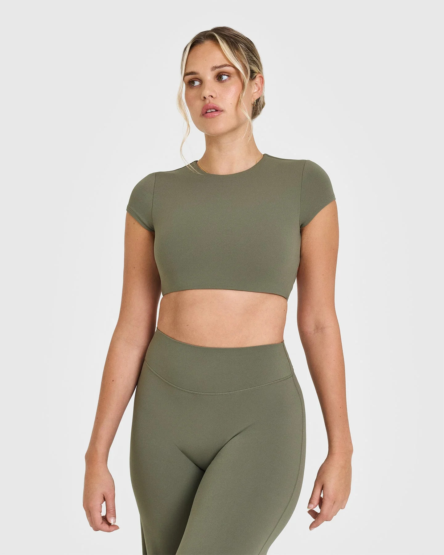 SoftMotion™ Short Sleeve Crop Top with White Logo 
 Alpine Green | Oner Active (UK / US)