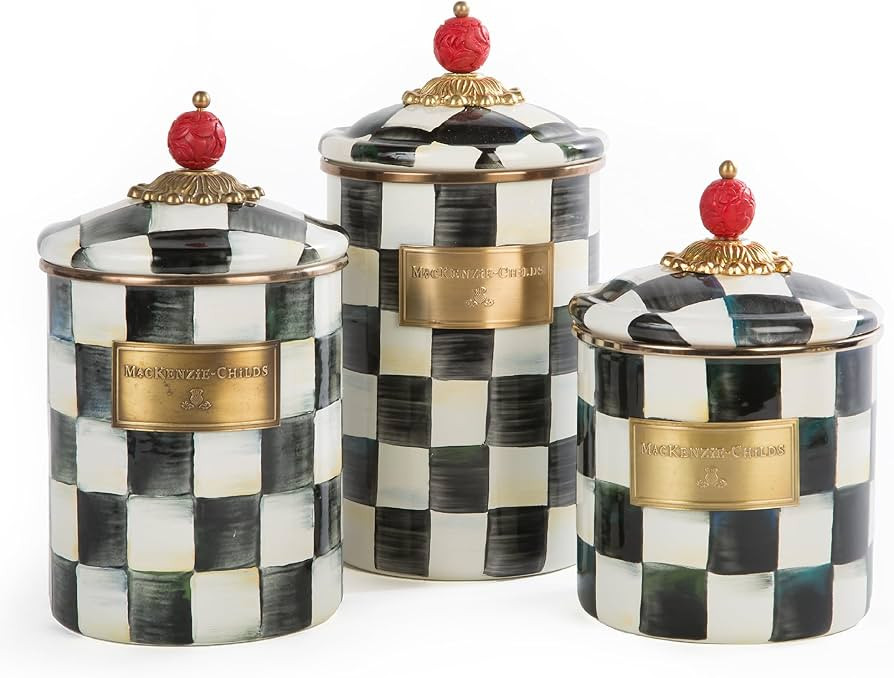 MACKENZIE-CHILDS Enamel Canister Set, Small (38 oz.), Medium (48 oz.), and Large (64 oz.) Kitchen... | Amazon (US)