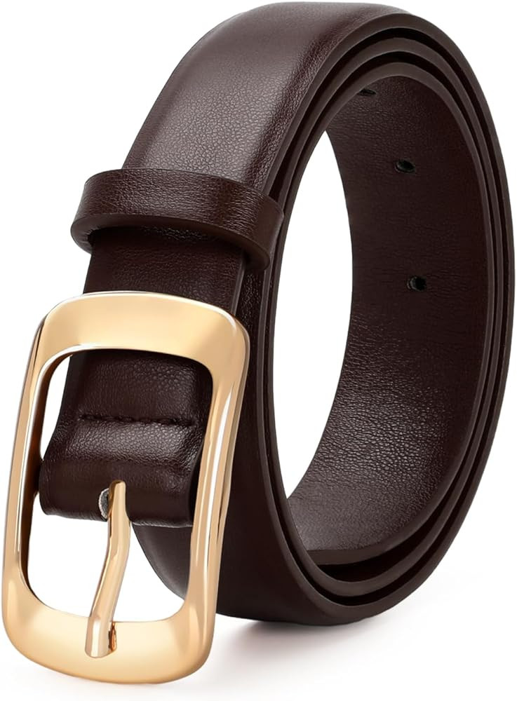 XZQTIVE Women Leather Belts for Jeans Pants, Black/Brown Waist Dress Belts with Gold/Silver Buckl... | Amazon (US)