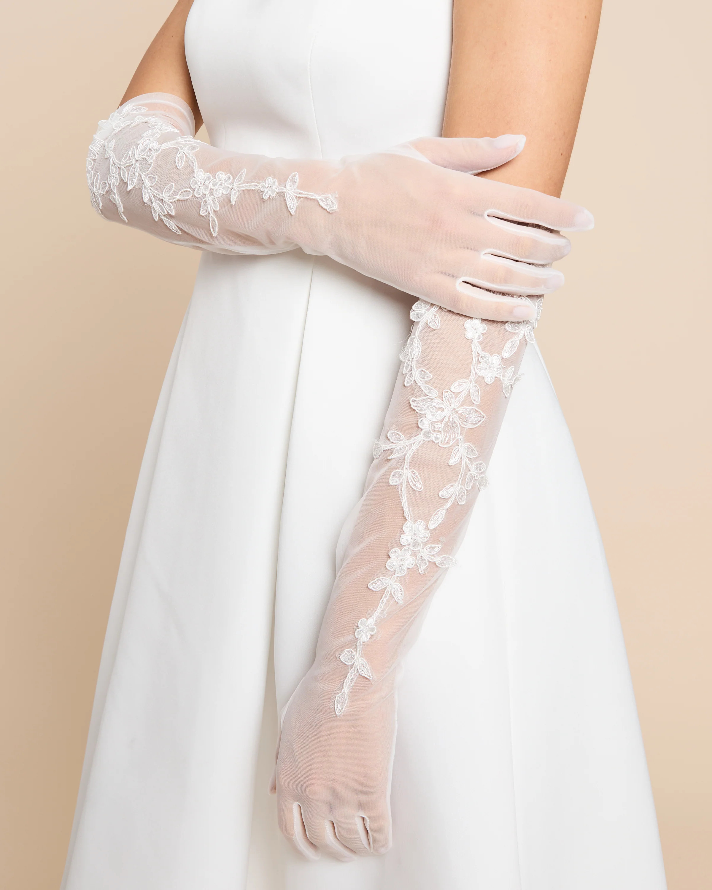 Lace Applique Long Bridal Gloves | Few Moda