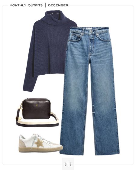 Monthly outfit planner : DECEMBER looks | #turtlenecksweater #widelegjean #starsneaker #camerabag #winteroutfit | See entire calendar on thesarahstories.com ✨

#LTKstyletip