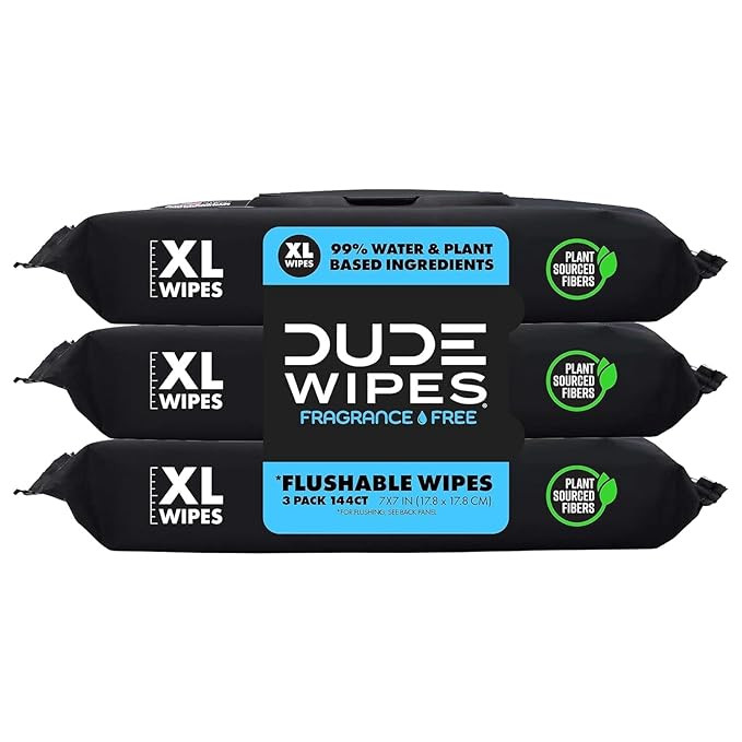 DUDE Wipes - Flushable Wipes - 3 Pack, 144 Wipes - Unscented Extra-Large Adult Wet Wipes - Vitami... | Amazon (US)