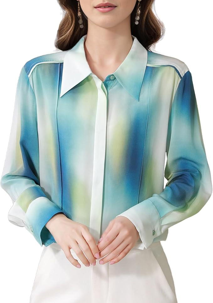 LAI MENG FIVE CATS Women's Shirt Floral Print Long Sleeves Button Down Casual Blouse Top | Amazon (US)