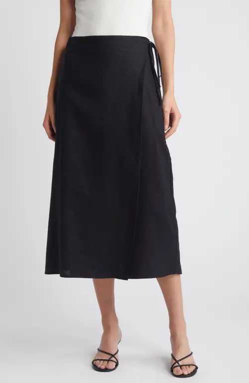 Rails Carly Linen Wrap Midi Skirt in Black at Nordstrom, Size Medium | Nordstrom