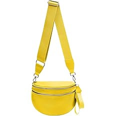 Nylon Crossbody Bags Bum Bag for Women Large Sling Bag Purse with Adjustable Strap（Yellow） | Amazon (US)