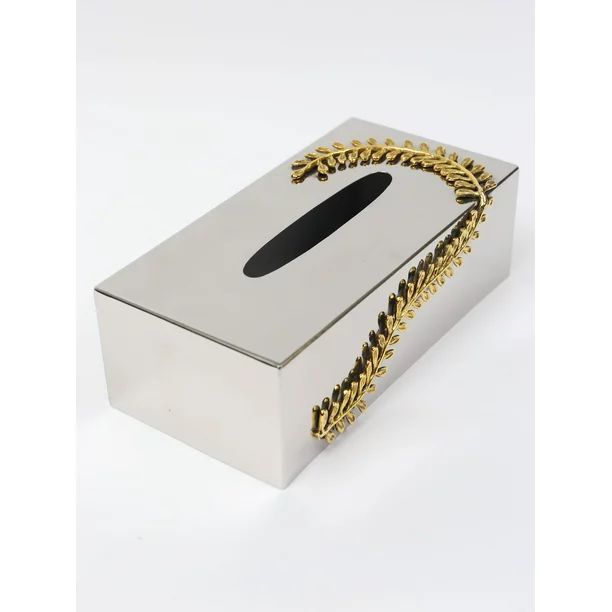 Inspire Me! Home Decor Gold & Silver Metal Tissue Box Cover with Leaf Design | Walmart (US)