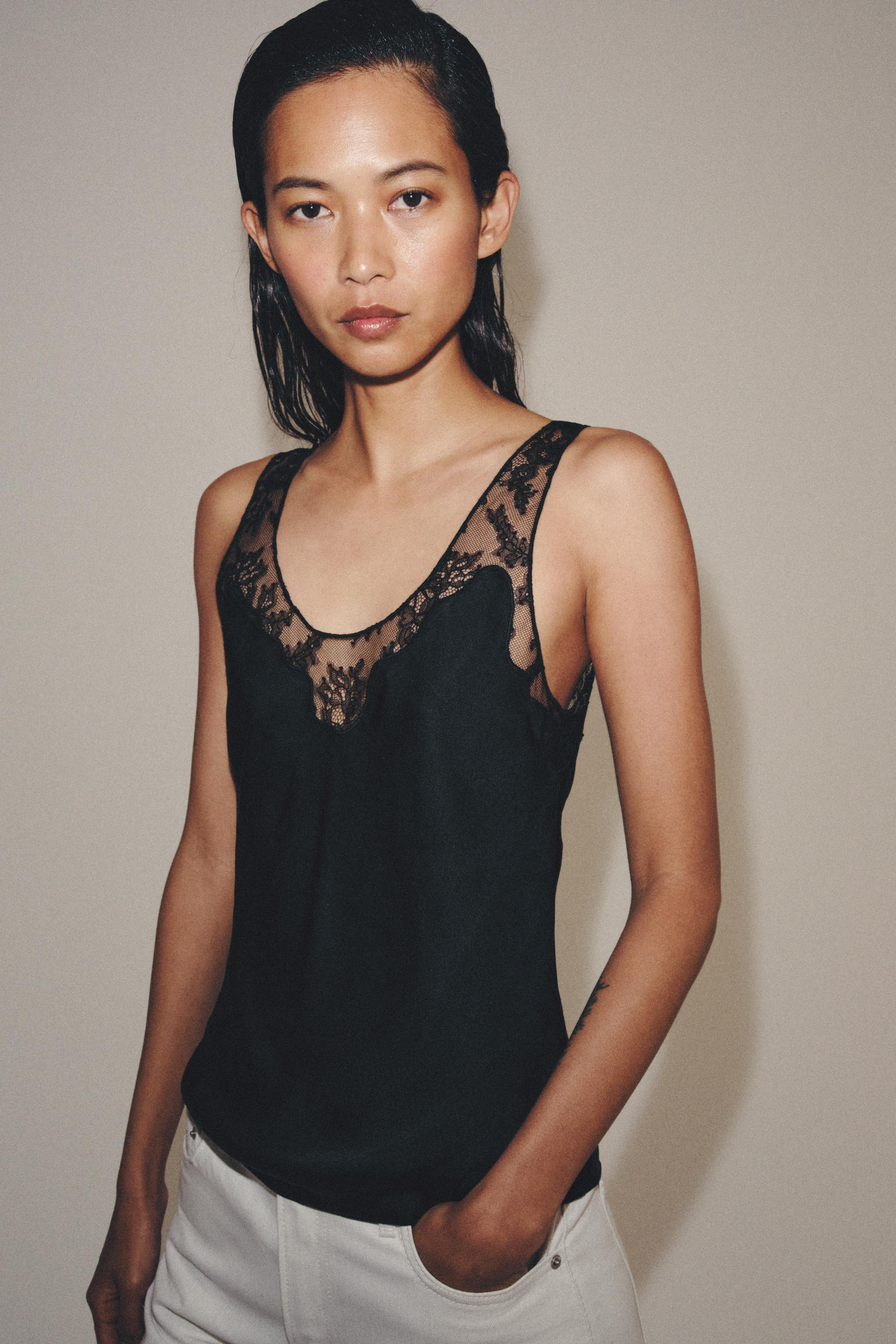 SATIN EFFECT LACE TOP ZW COLLECTION | Zara US