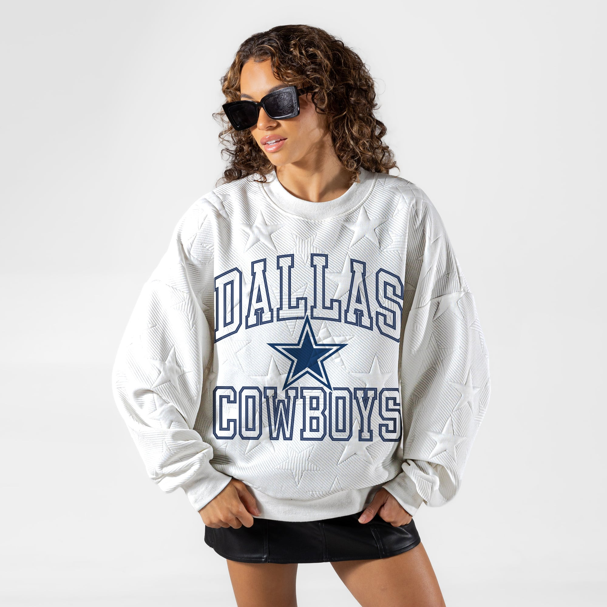 Women's Gameday Couture White Dallas Cowboys Big Play Energy Tonal Star Embossed Sweatshirt | Fanatics
