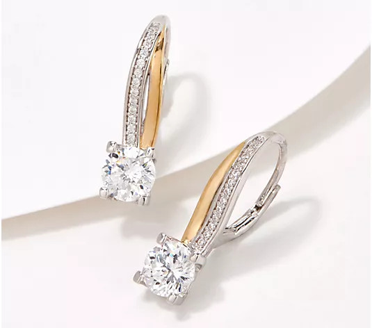 Diamonique 89 Facet Dahlia Cut 2 cttw Lever Backs, Sterling | QVC