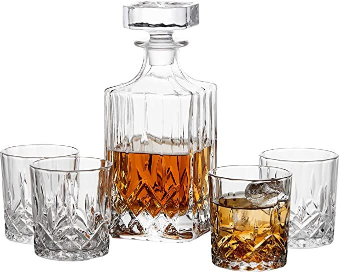 Amazon.com | GoodGlassware Whiskey Decanter and Glasses (5 Piece Set) – Elegant Liquor Carafe w... | Amazon (US)