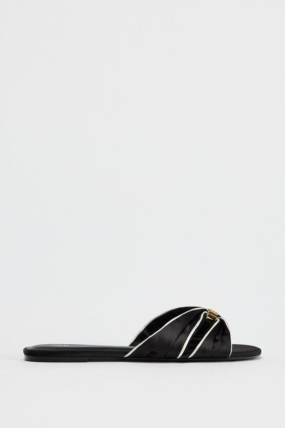 FLAT SATIN FINISH SANDALS WITH METALLIC PIECE | Zara US
