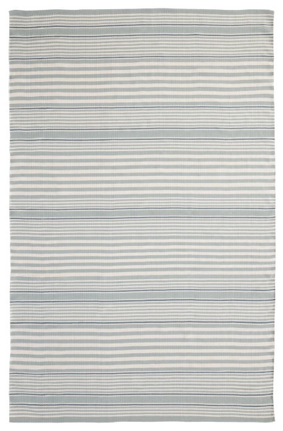 Rugby Stripe Light Blue Handwoven Indoor/Outdoor Rug | Annie Selke
