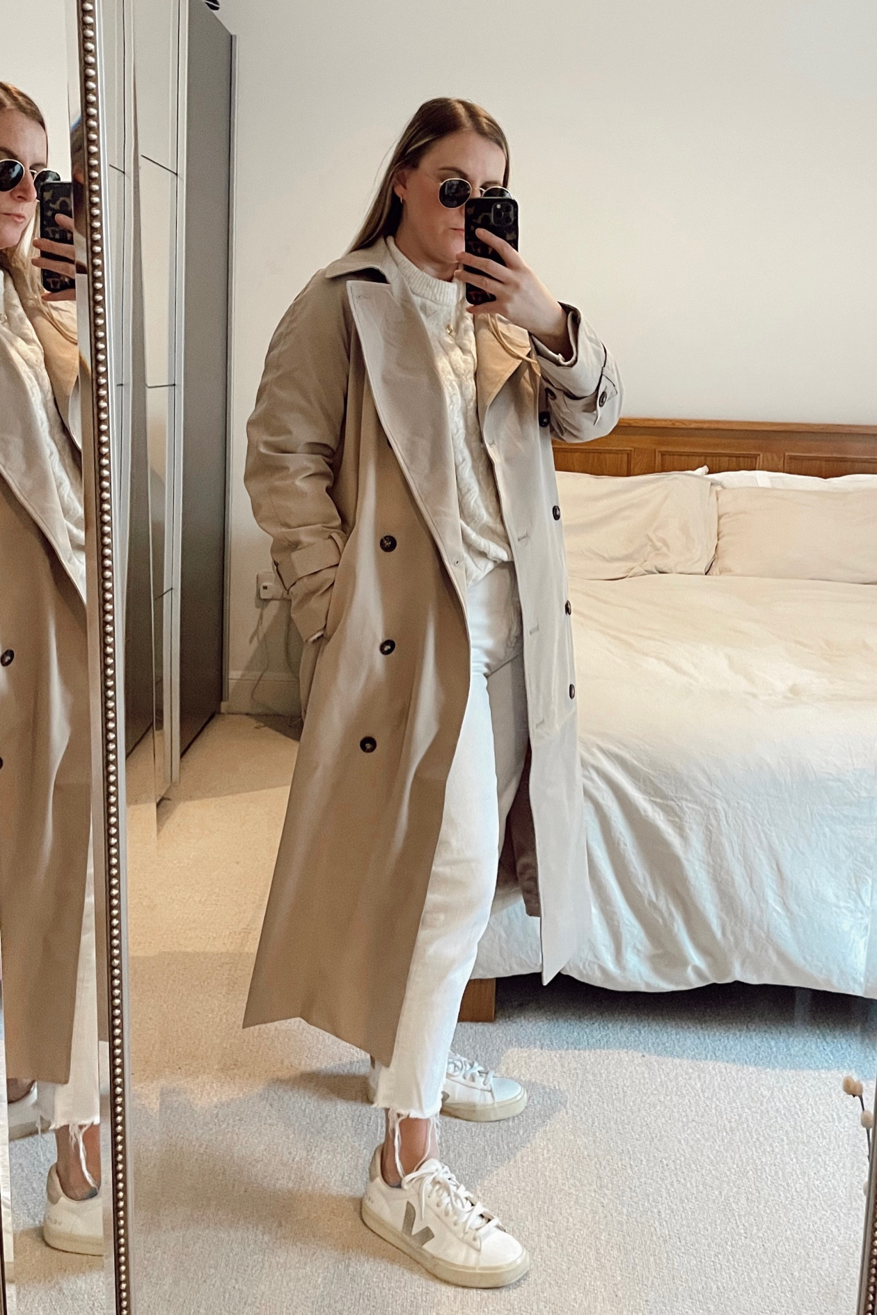 Full neutral all white outfit styled with H&M long trench coat 

#LTKeurope #LTKunder50 #LTKfit