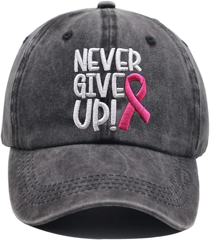 HHNLB Women's Pink Ribbon Logo Breast Cancer Awareness Hat, Embroidered Adjustable Never Give Up ... | Amazon (US)