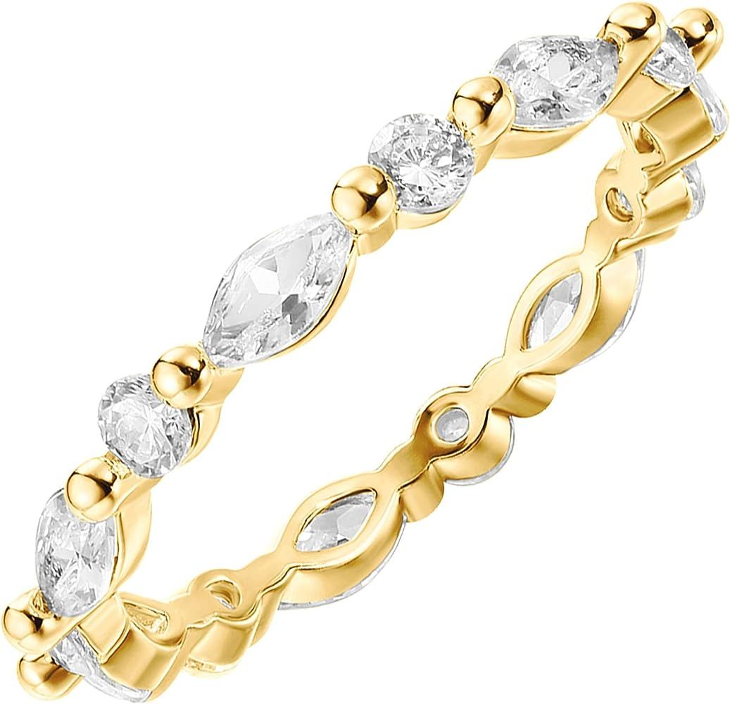 PAVOI 14K Gold Plated Rings Cubic Zirconia Love Ring | 2.5mm Stackable Rings for Women | Gold Rin... | Amazon (US)