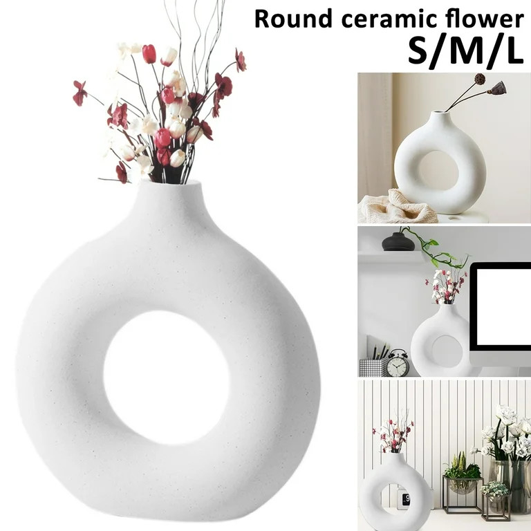Ceramic Vase,EUWBSSR Nordic Ceramic Donut Vase Circular Ceramic Flower Vase with Hollow Design Ha... | Walmart (US)