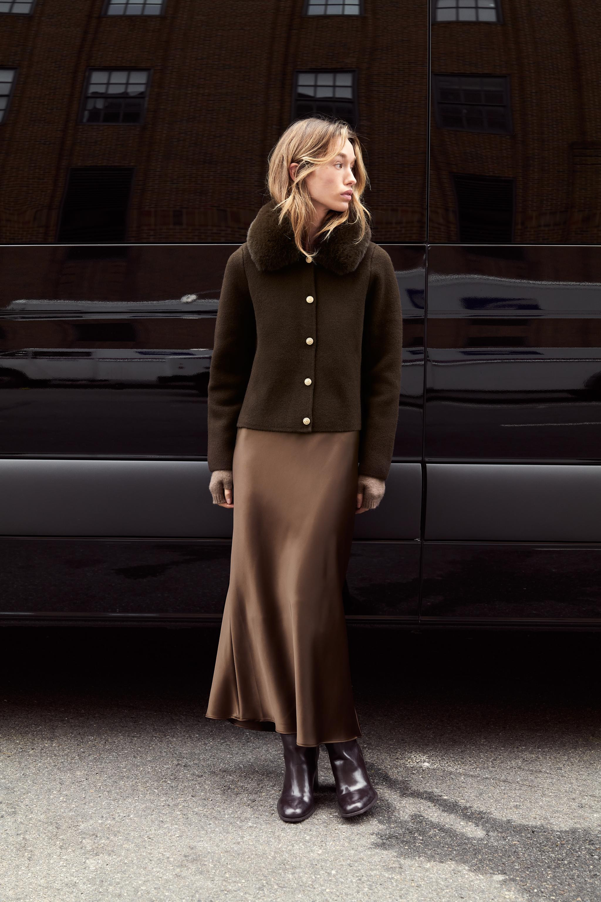 CARDIGAN WITH FAUX FUR COLLAR | Zara US