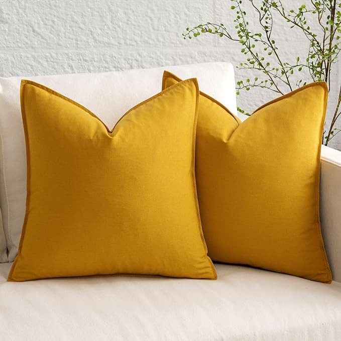MIULEE Pack of 2 Yellow Pillow Covers 24x24 Inch Decorative Couch Throw Pillow Covers Fall Linen ... | Amazon (US)