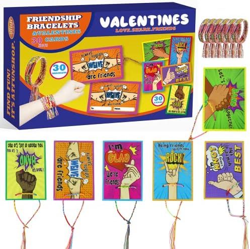 ATFUNSHOP 30 Pack Valentines Day Gifts for Kids Valentines Cards with Friendship Bracelets Kids V... | Amazon (US)