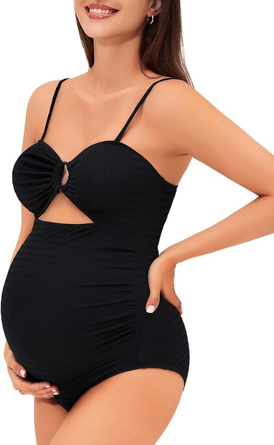 Summer Mae Maternity Swimsuit One Piece Bathing Suit O-Ring Front Pregnancy Swimwear | Amazon (US)