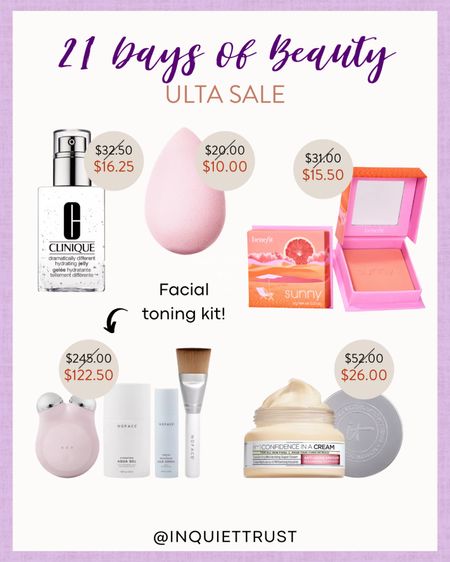 Don't miss these products from Clinique, Benefit, Nuface, and It Cosmetics while they're part of Ulta's 21 days beauty sale!

#beautypicks #onsaletoday #makeupessentials #skincarepicks

#LTKbeauty #LTKFind