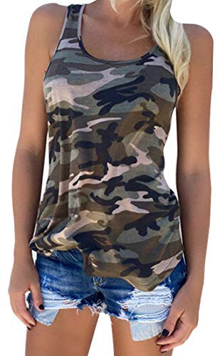 Zcavy Womens Camo Tank Top Lightweight Athletic Shirts Racerback Workout Top Cute Muscle Tank Active Wear Vest Yoga Sport T Shirt Green M | Amazon (US)