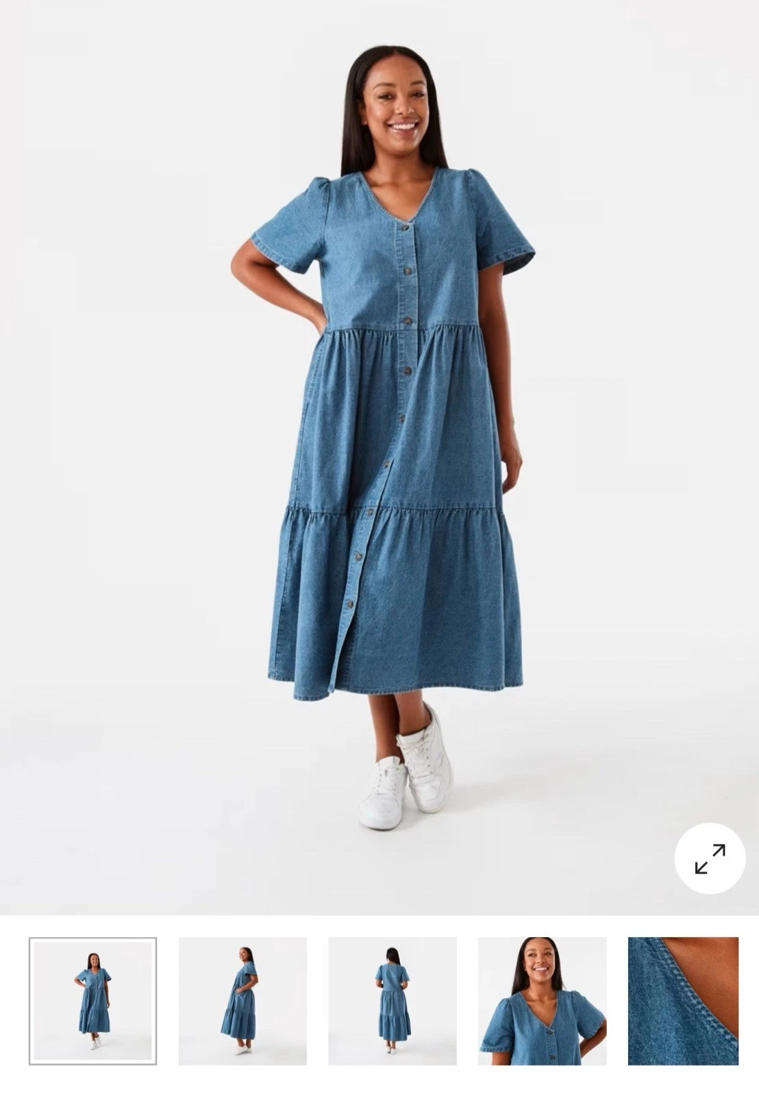 Tiered Denim Maxi Dress With Pockets - Size 6 | eBay AU