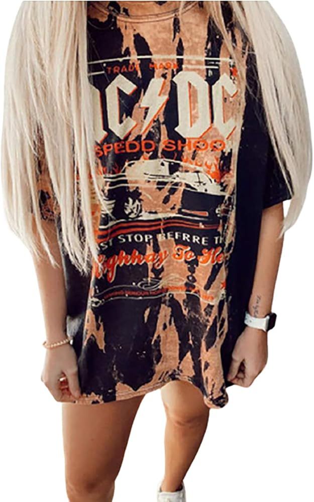 CHICME Women Casual Splatter Paint Lip Print Loose Tunic T-Shirt | Amazon (US)