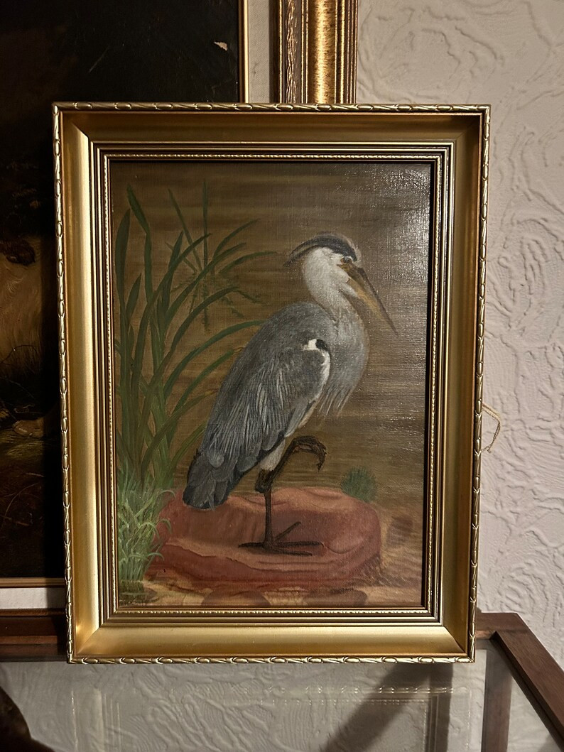 Oil Painting of A Heron Original Early 20th Century Art Beautiful Bird Painting - Etsy | Etsy (US)