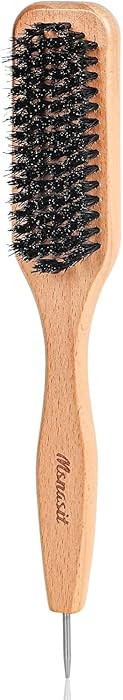 Smoothing & Styling Middle Part Hair Brush, Boar Bristle Slick Back Brush with Metal Rat Tail End... | Amazon (US)