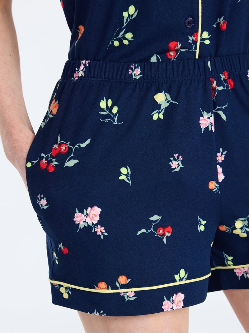 Joyspun Women's Dreamy Soft Collection Notch Collar Top and Shorts Pajama Set, 2-Piece, Sizes XS-... | Walmart (US)