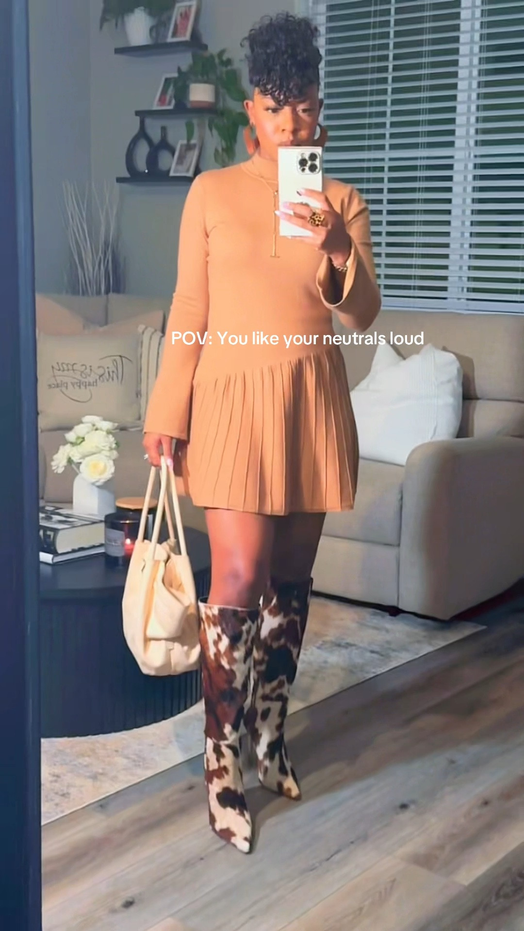 Cow print boots + caramel mini = fall main character energy. 🤎
I styled this look to be cozy and extra!
#falloutfits#outfitideas#boots

#LTKBeauty #LTKStyleTip #LTKItBag